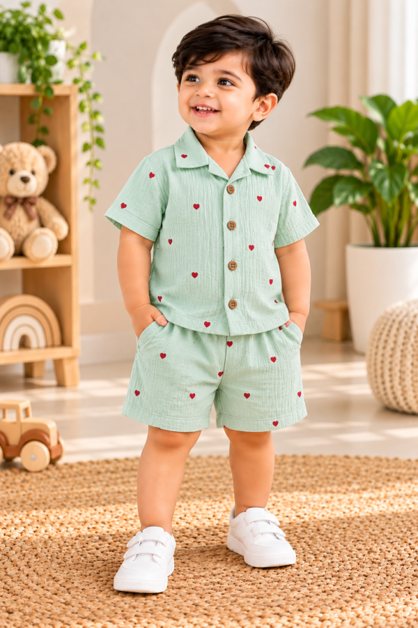 kids co_ord set ice blue Red heart